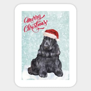 Black Cocker Spaniel Merry Christmas Santa Dog Sticker